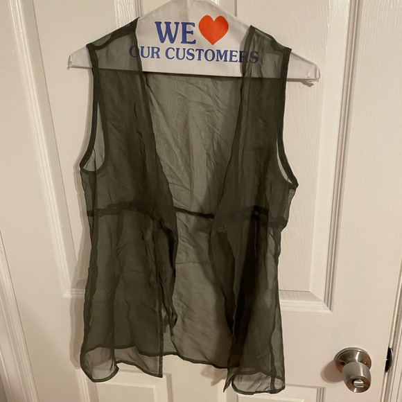 Tempted Tops - Vintage 90s olive green sheer sleeveless tie top